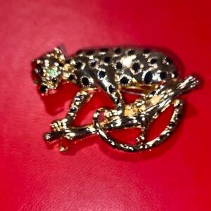 Gold Leopard Brooch with Black Spots